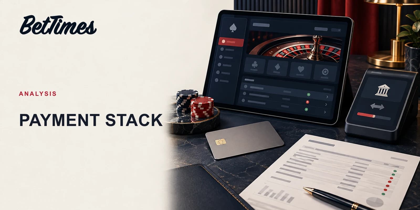 Casino account tablet, payment card and reconciliation statement showing separate transaction roles