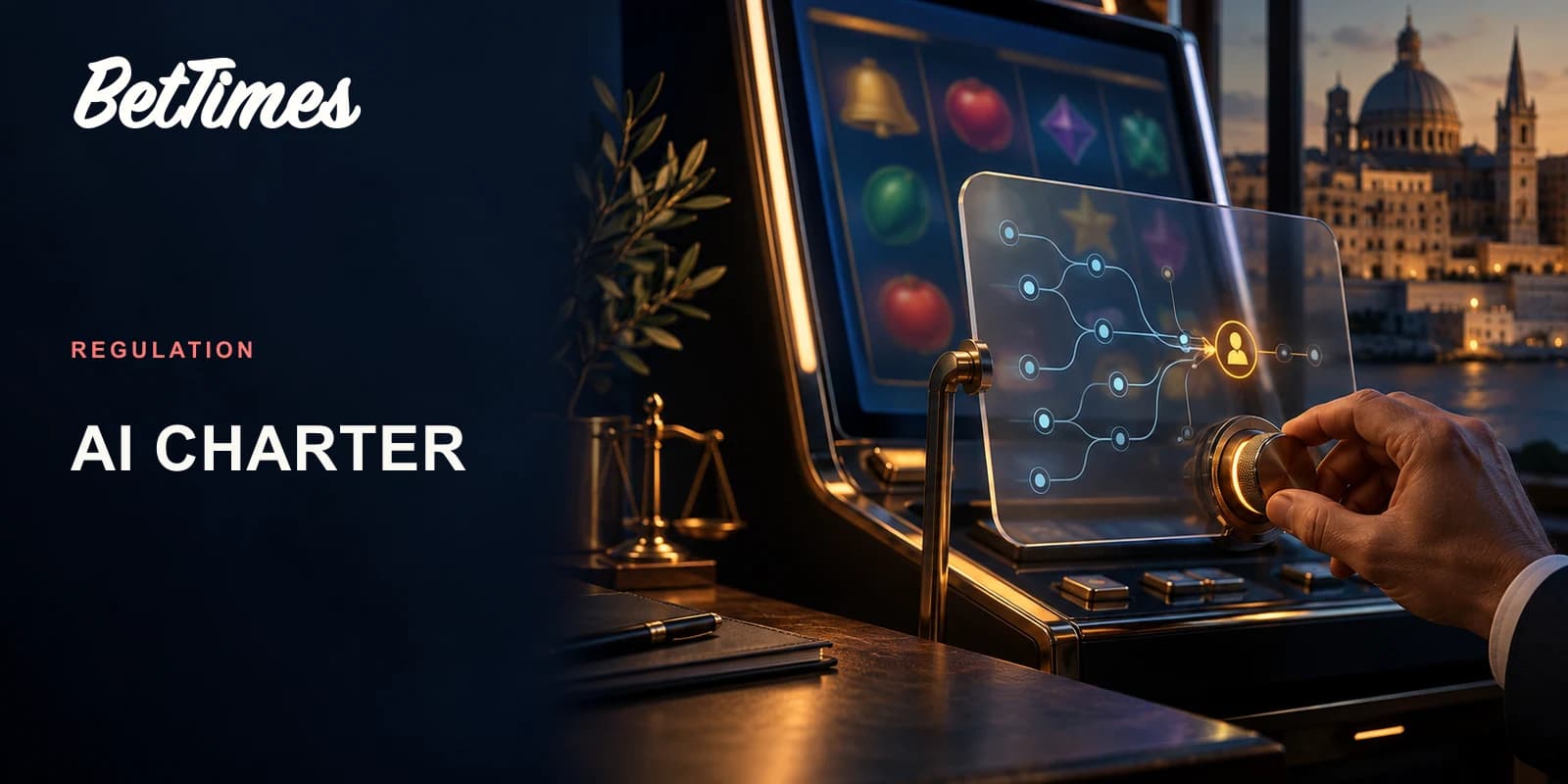 Unbranded casino screen and human review control illustrating AI oversight in gaming