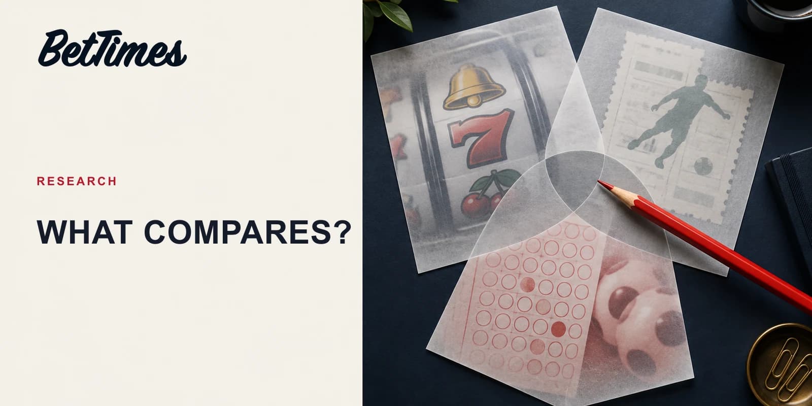 Overlapping sheets show gambling product categories and a pencil marking their shared area