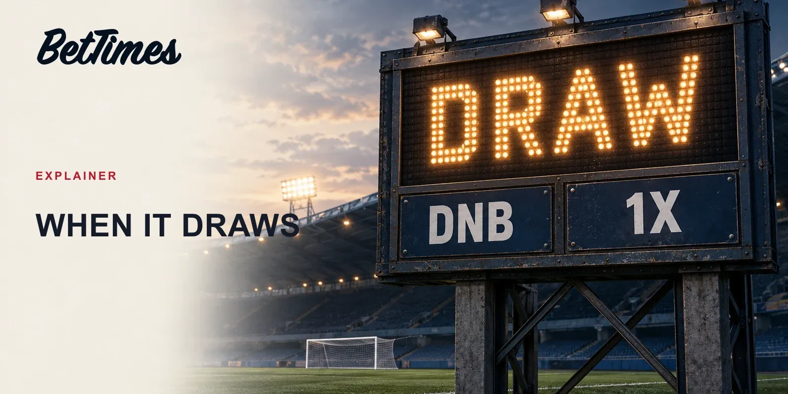 Illustrated football scoreboard showing a normal-time draw above two distinct sportsbook market panels