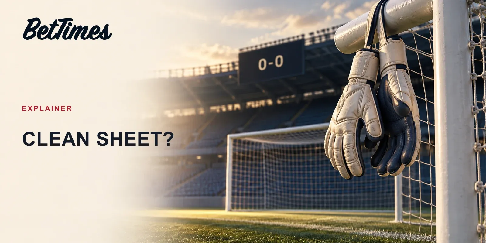 Goalkeeper gloves on the goal line beneath an unbranded 0-0 stadium display, illustrating a clean sheet without a win.