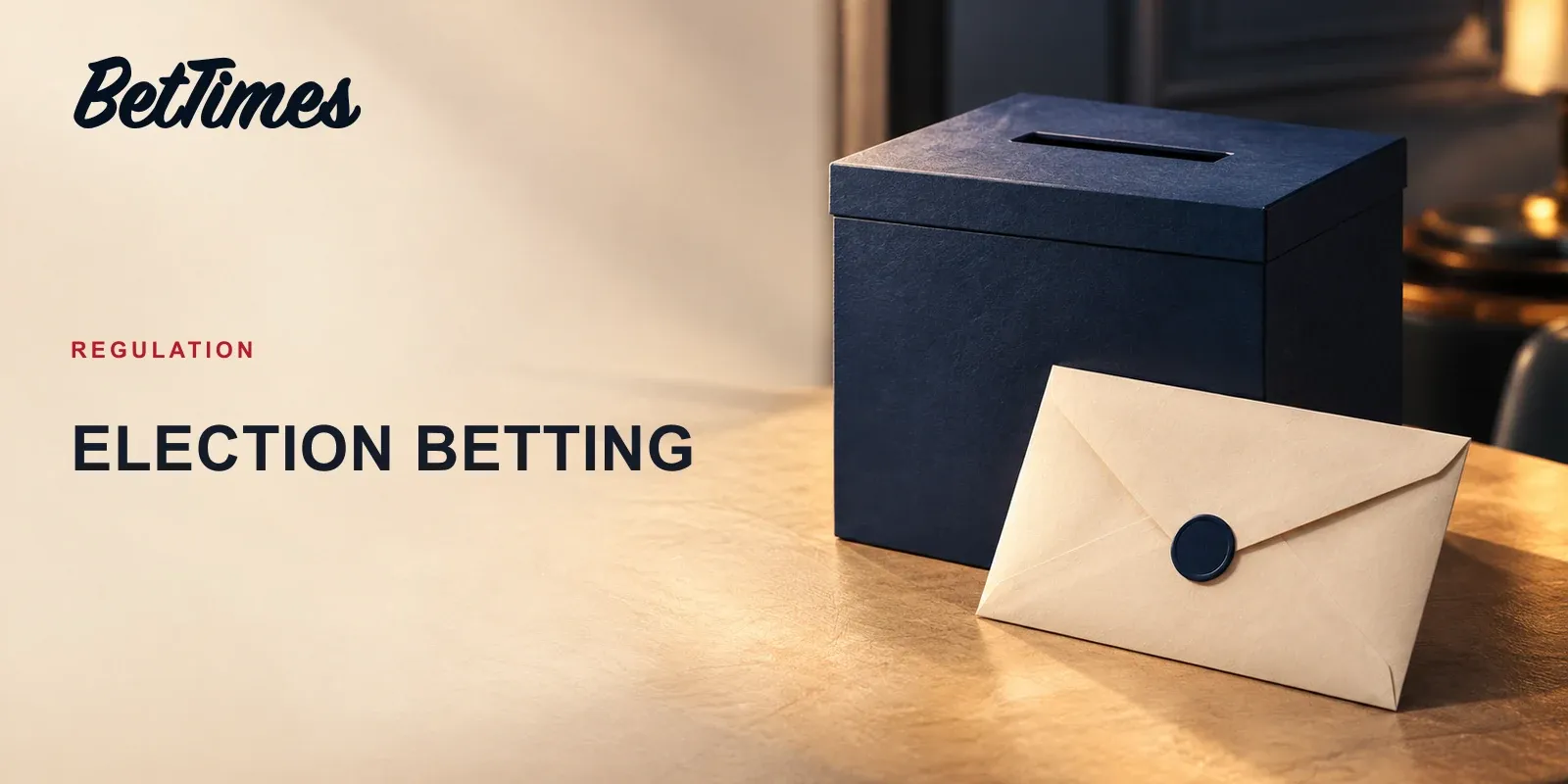 A sealed blank envelope rests beside an unmarked ballot box, illustrating confidential election timing and the betting case.